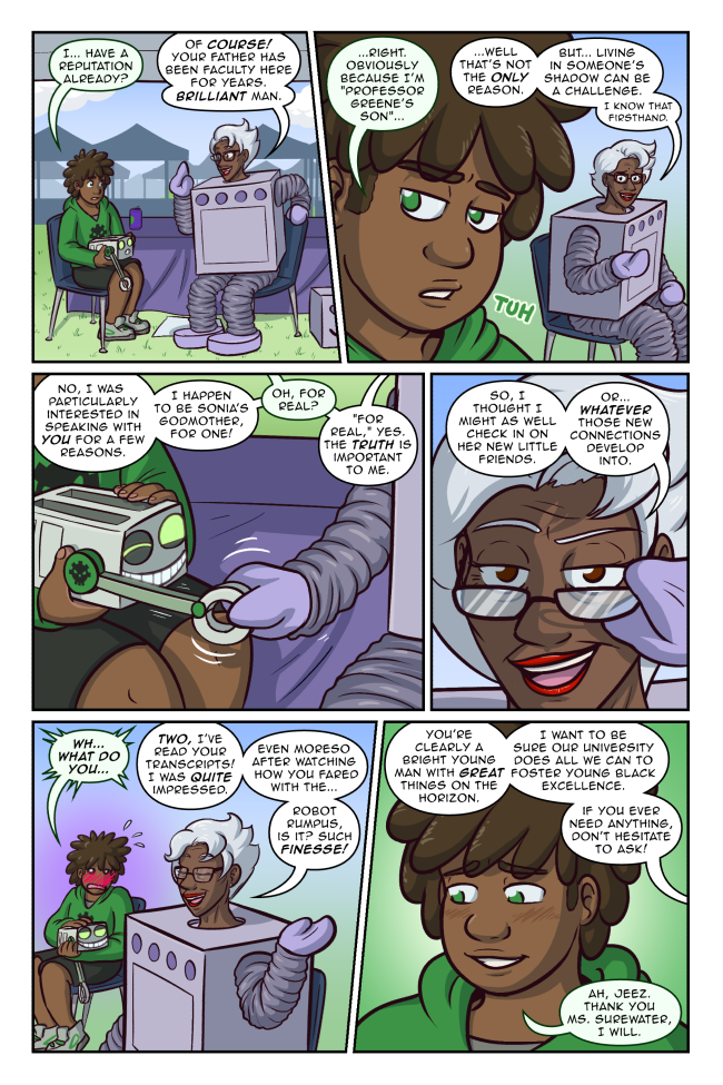 'You may have trouble getting in touch with me of course, but just start asking every bizarrely-dressed stranger or mascot costume you see and you're bound to find me eventually!' True Colors 3-44: Quite Impressed